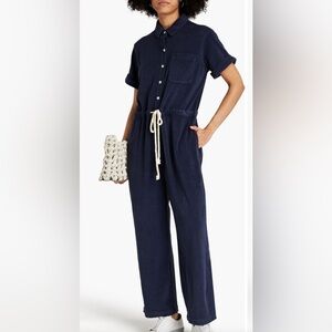 ALEX MILL Benny Navy Blue Terry Cloth Short Sleeve Utility Jumpsuit LG